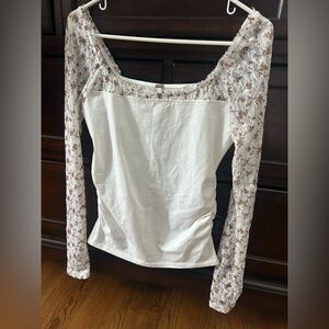 Free People White Top with Lace Sleeves